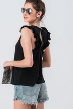 Load image into Gallery viewer, Black Ruffle Tank with Keyhole Detail