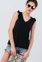 Load image into Gallery viewer, Black Ruffle Tank with Keyhole Detail
