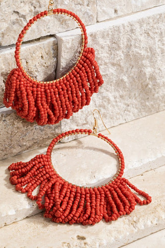 Red Beaded Tassel Earrings