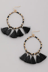 Beaded Fringe Earrings- Black