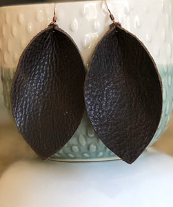 Leather Earrings- Brown Leaf