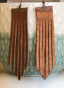Leather Tassle Earrings- Bronze
