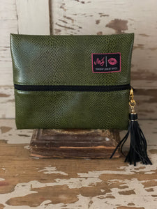 X Olive Snake Makeup Junkie Bag