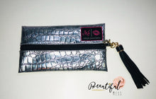 Load image into Gallery viewer, Makeup Junkie Bag Silver Gator- black zipper