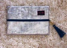 Load image into Gallery viewer, X Makeup Junkie Bag Silver Lining w/royal blue zipper