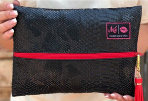 X Makeup Junkie Bag Black Cobra- red zipper