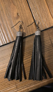 Midnight Black Leather Tassel Earrings