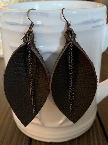 Cocoa Brown Leather Earrings with accent