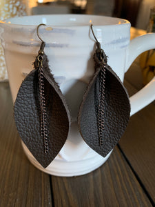 Cocoa Brown Leather Earrings with accent